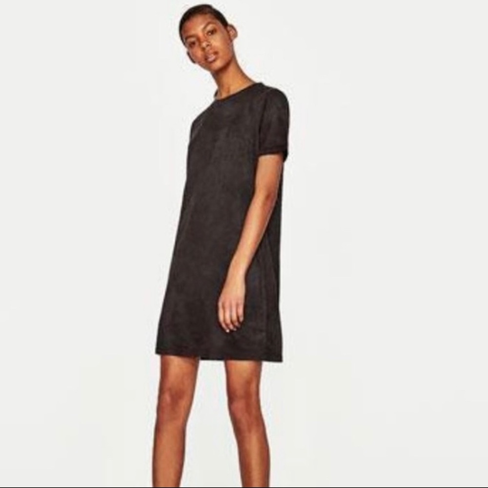 Zara trafaluc mini faux suede t-shirt dress